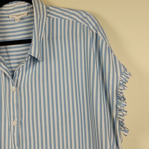 Beachlunchlounge Blue and White Striped Short Sleeve Button Front Blouse Size XL - Picture 3 of 11